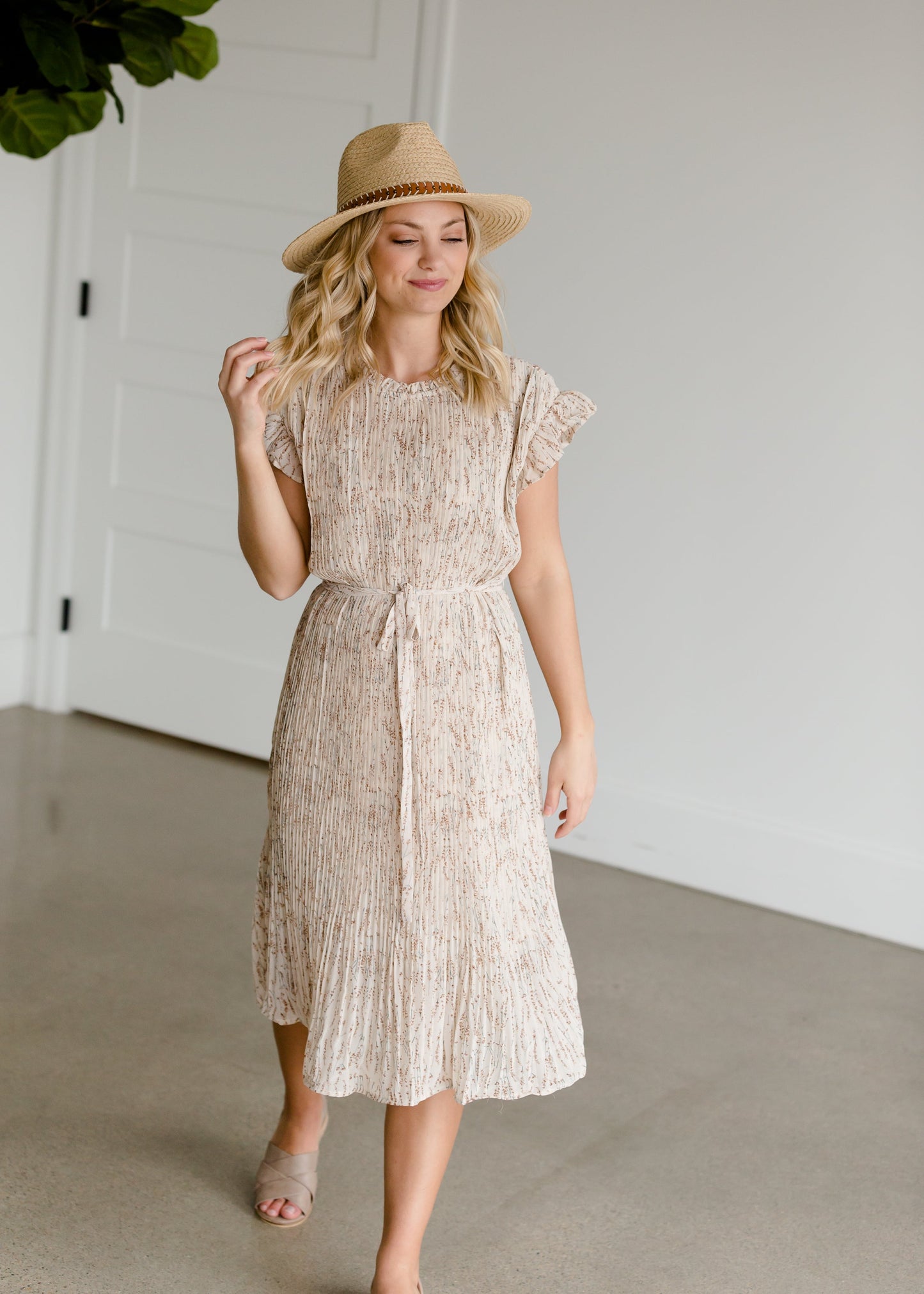 Floral Textured Belted Midi Dress - FINAL SALE Dresses