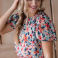 Floral Tie Puff Sleeve Blouse Shirt Grade & Gather