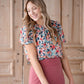 Floral Tie Puff Sleeve Blouse Shirt Grade & Gather