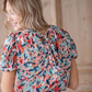 Floral Tie Puff Sleeve Blouse Shirt Grade & Gather