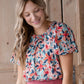Floral Tie Puff Sleeve Blouse Shirt Grade & Gather