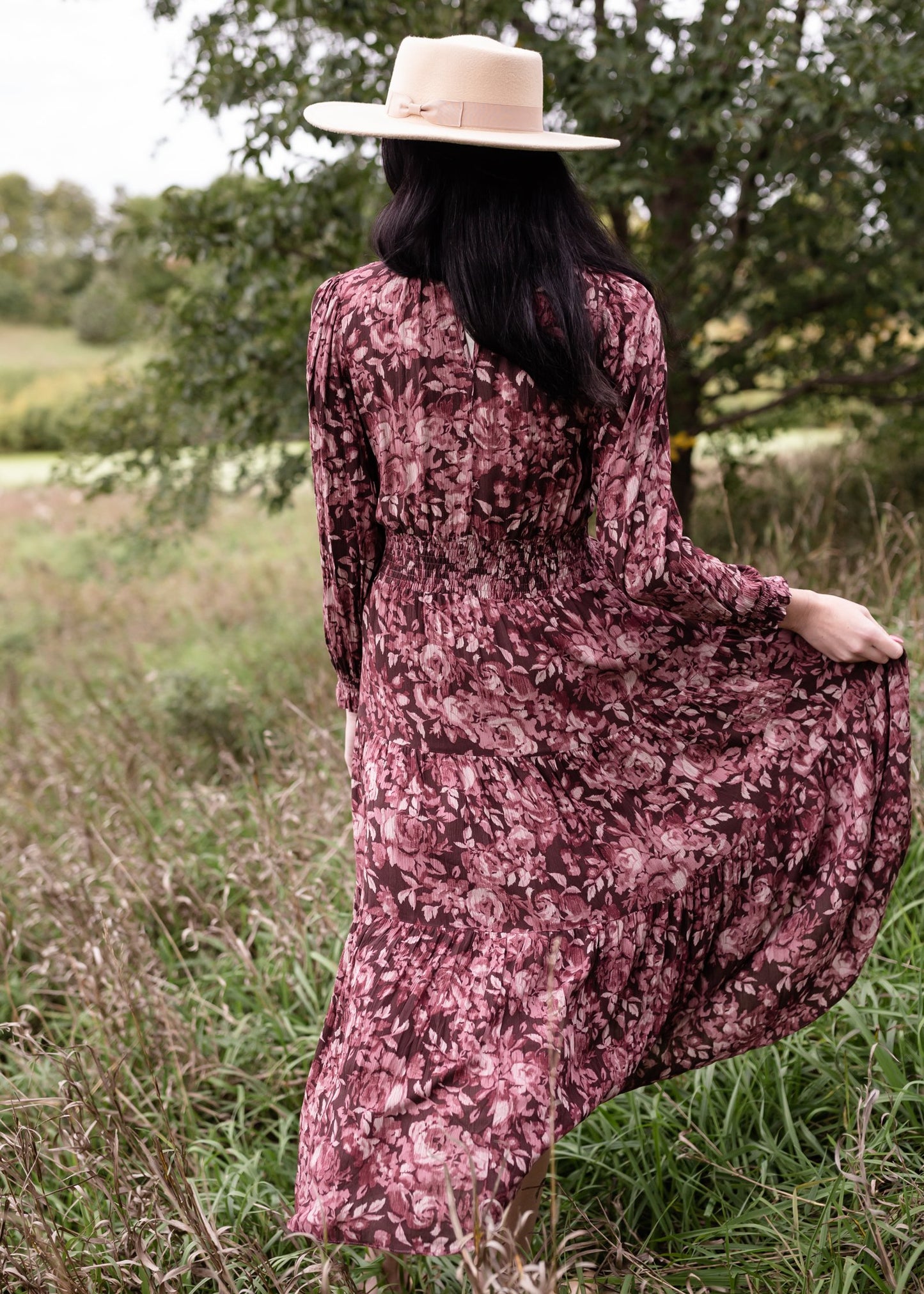 Floral V-Neck Smocked Waist Tiered Midi Dress Dresses Dress Forum