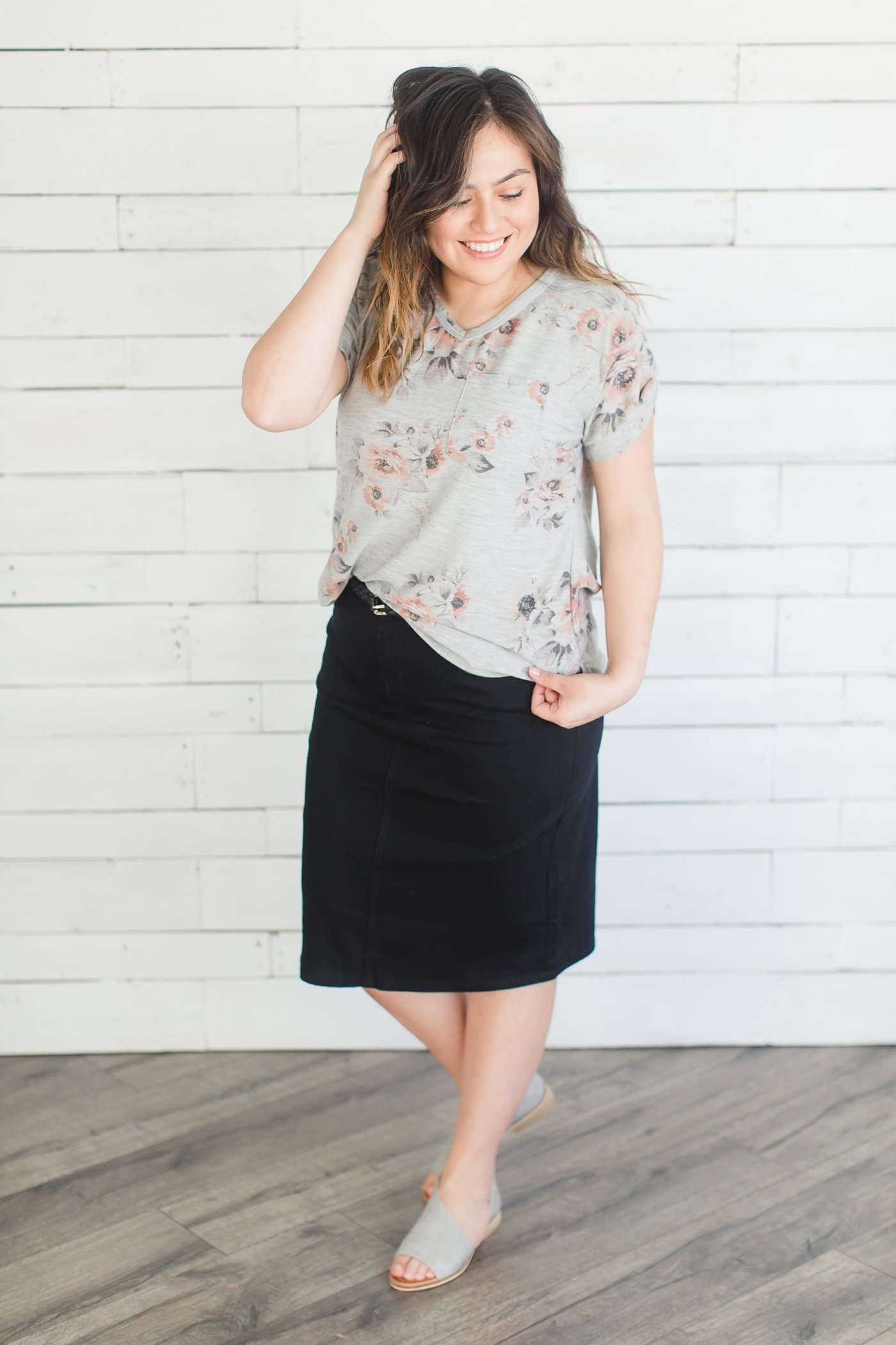 Floral V-Neck Tee Tops