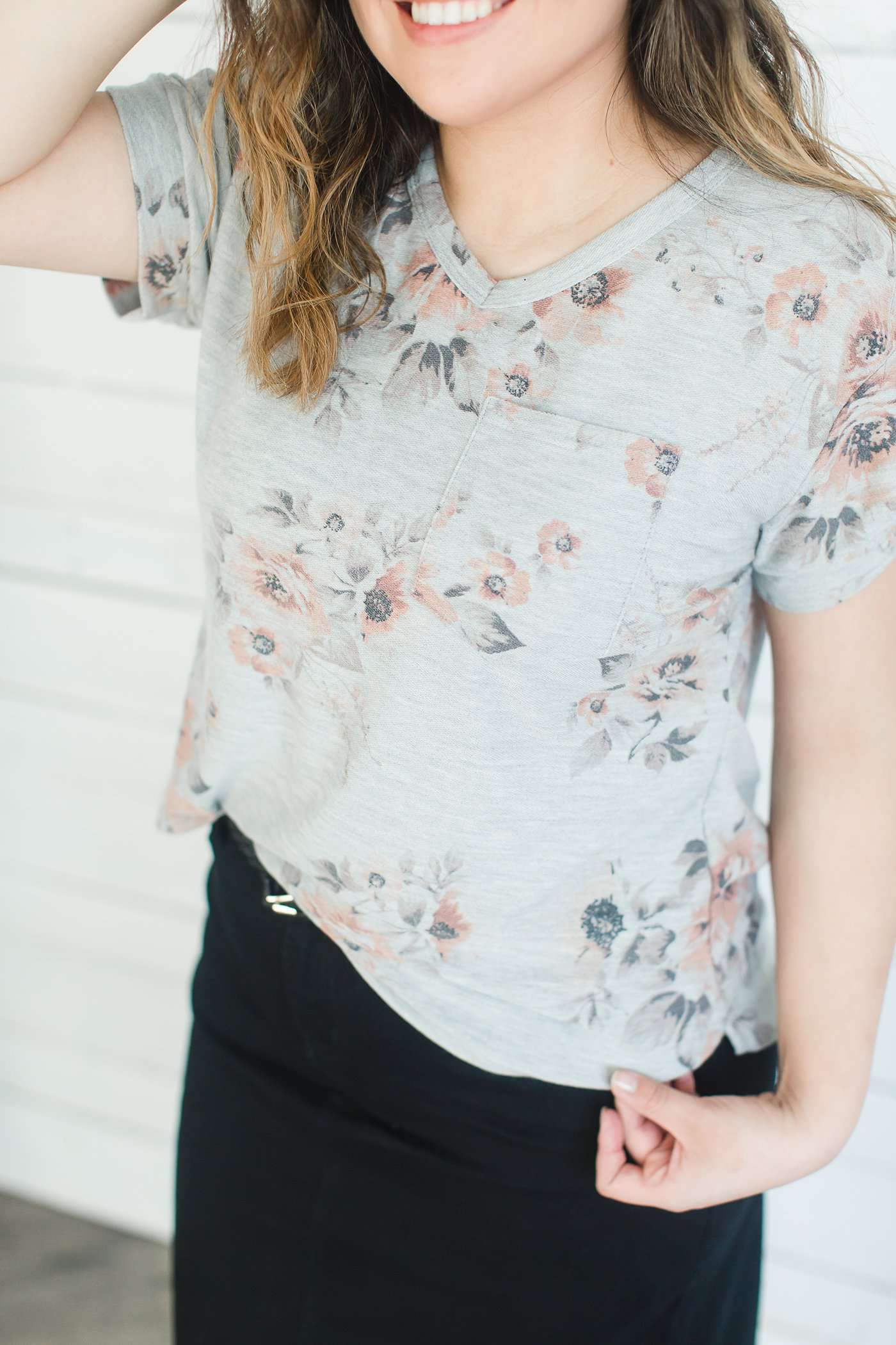 Floral V-Neck Tee Tops