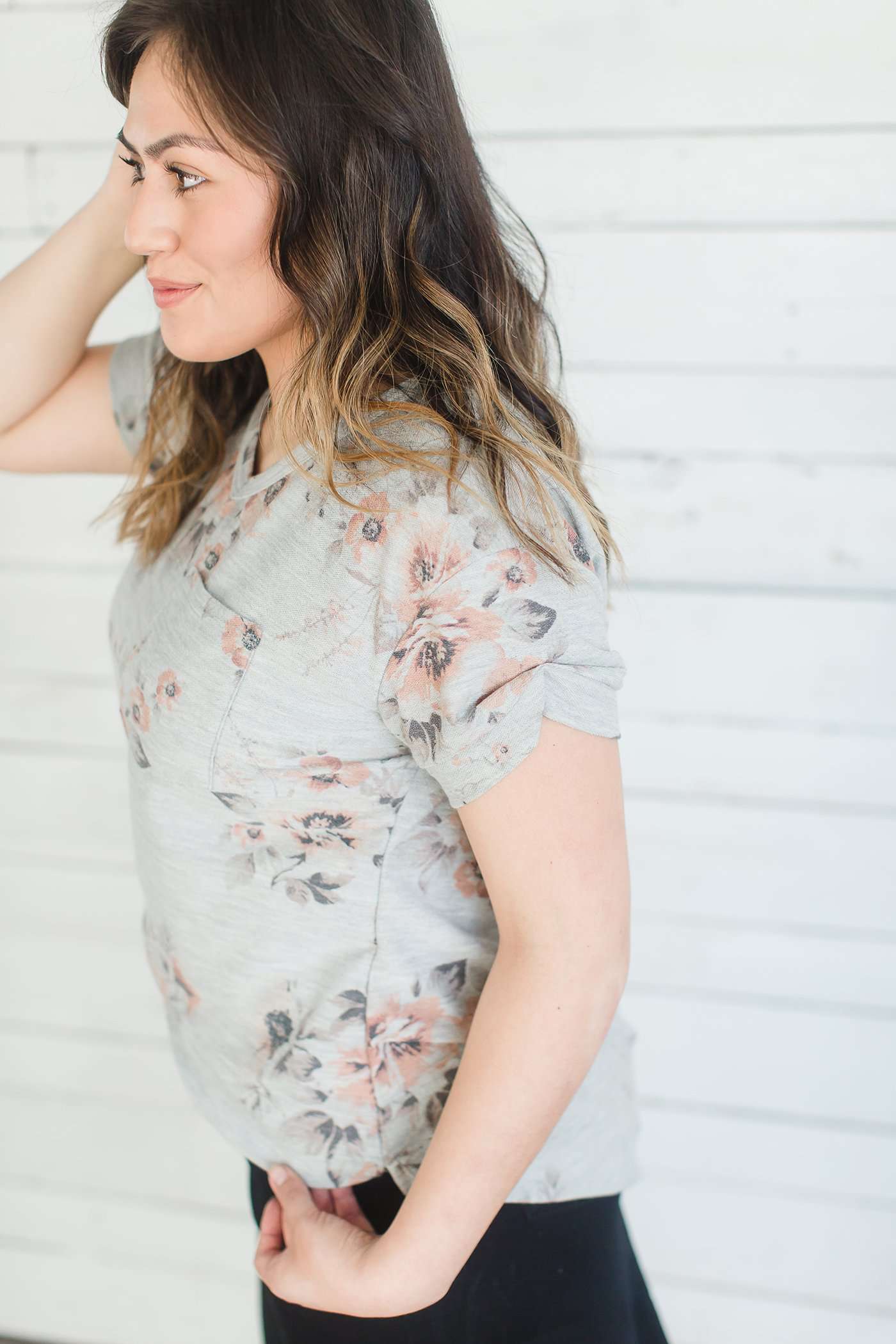 Floral V-Neck Tee Tops