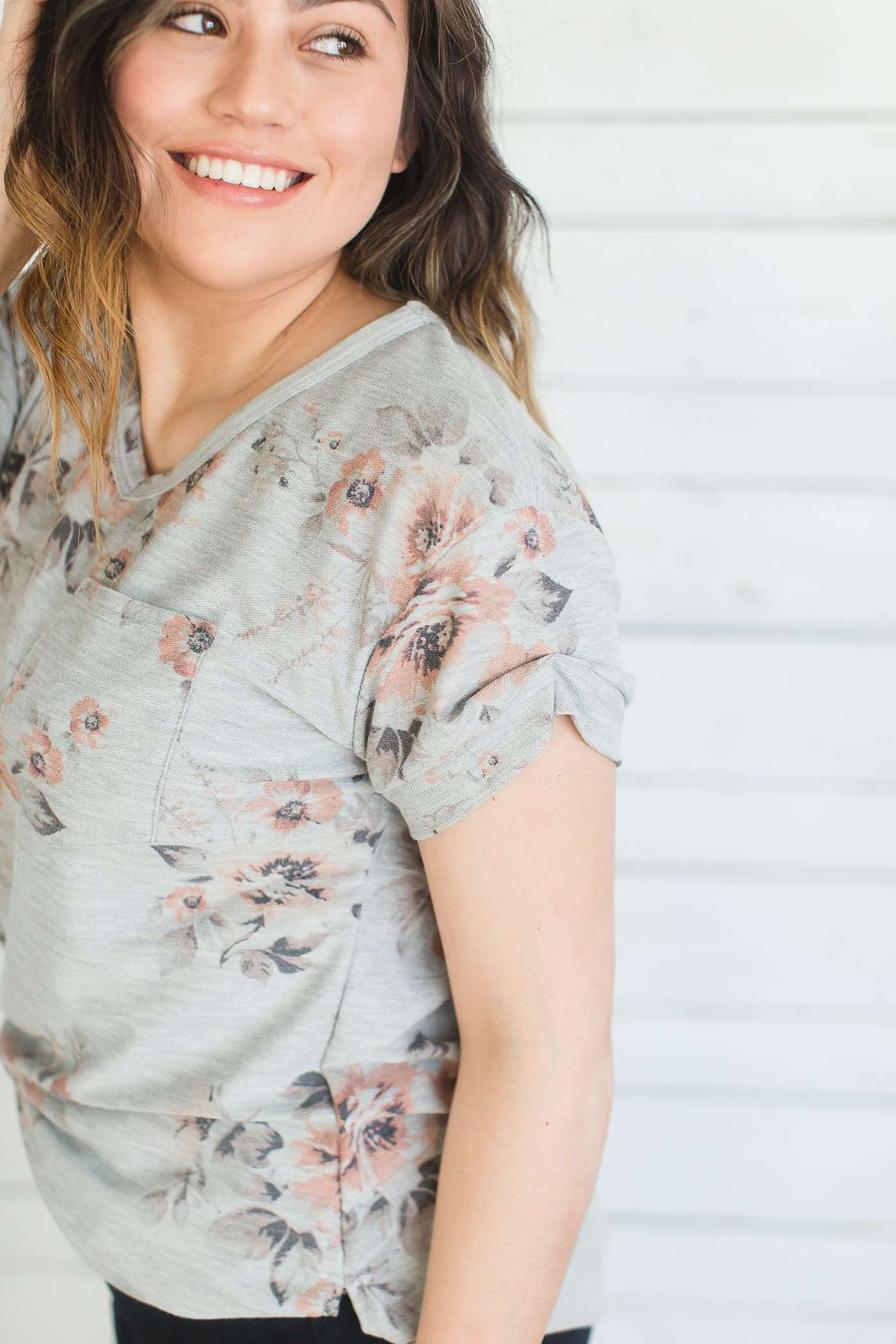Floral V-Neck Tee Tops