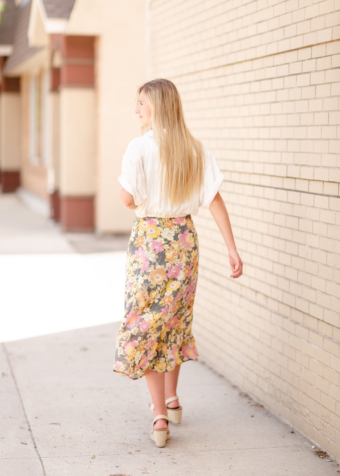 Flower Print Midi Skirt Skirts