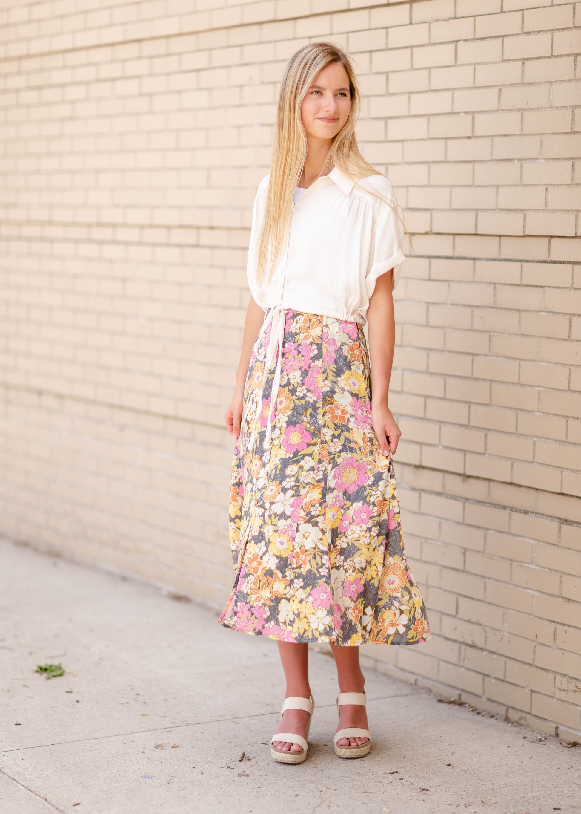 Flower Print Midi Skirt Skirts