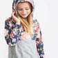 Gray and floral hooded french terry sweatshirt