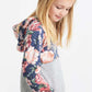 Gray and floral hooded french terry sweatshirt
