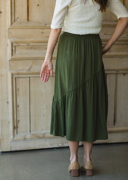 Flowy Olive Tiered Midi Skirt - FINAL SALE Skirts
