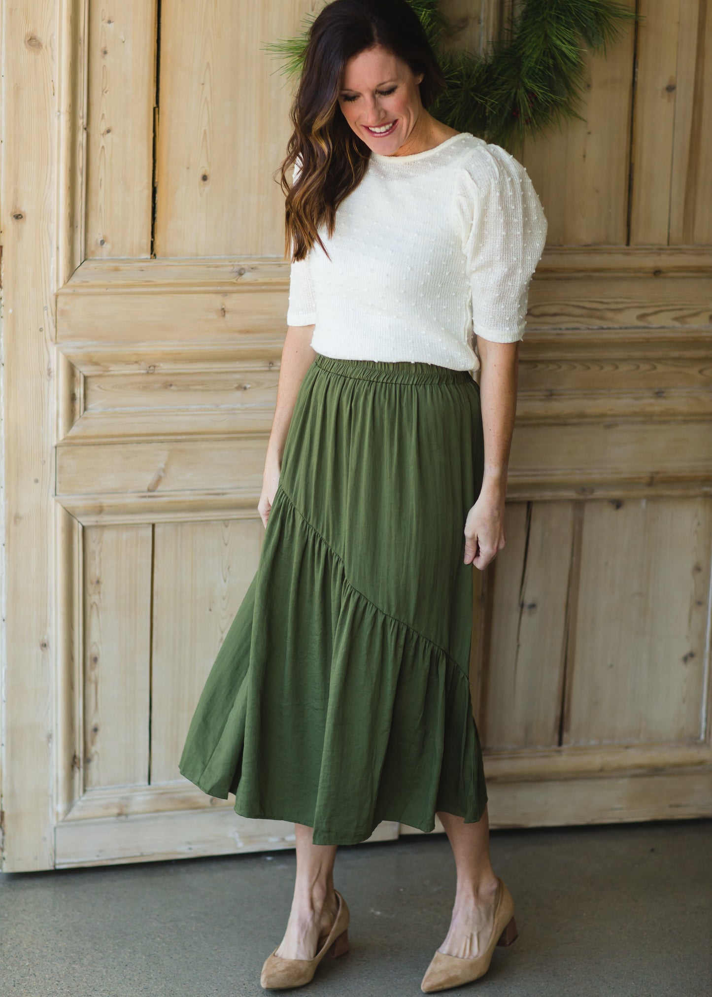 Flowy Olive Tiered Midi Skirt - FINAL SALE Skirts