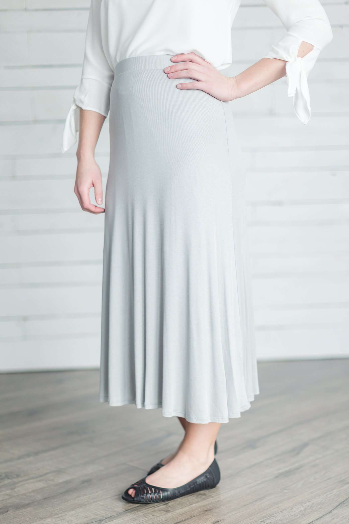 Flowy Ribbed Midi Skirt - FINAL SALE Skirts Gray / S