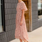 Flutter Sleeve Pleated Pink Midi Dress Dresses