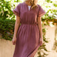 rose colored women's flutter sleeve midi dress