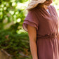 rose colored women's flutter sleeve midi dress