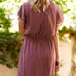 rose colored women's flutter sleeve midi dress