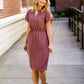 rose colored women's flutter sleeve midi dress