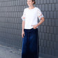 Long a-line womens skirt with fly stitching detail
