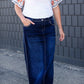 Long a-line womens skirt with fly stitching detail