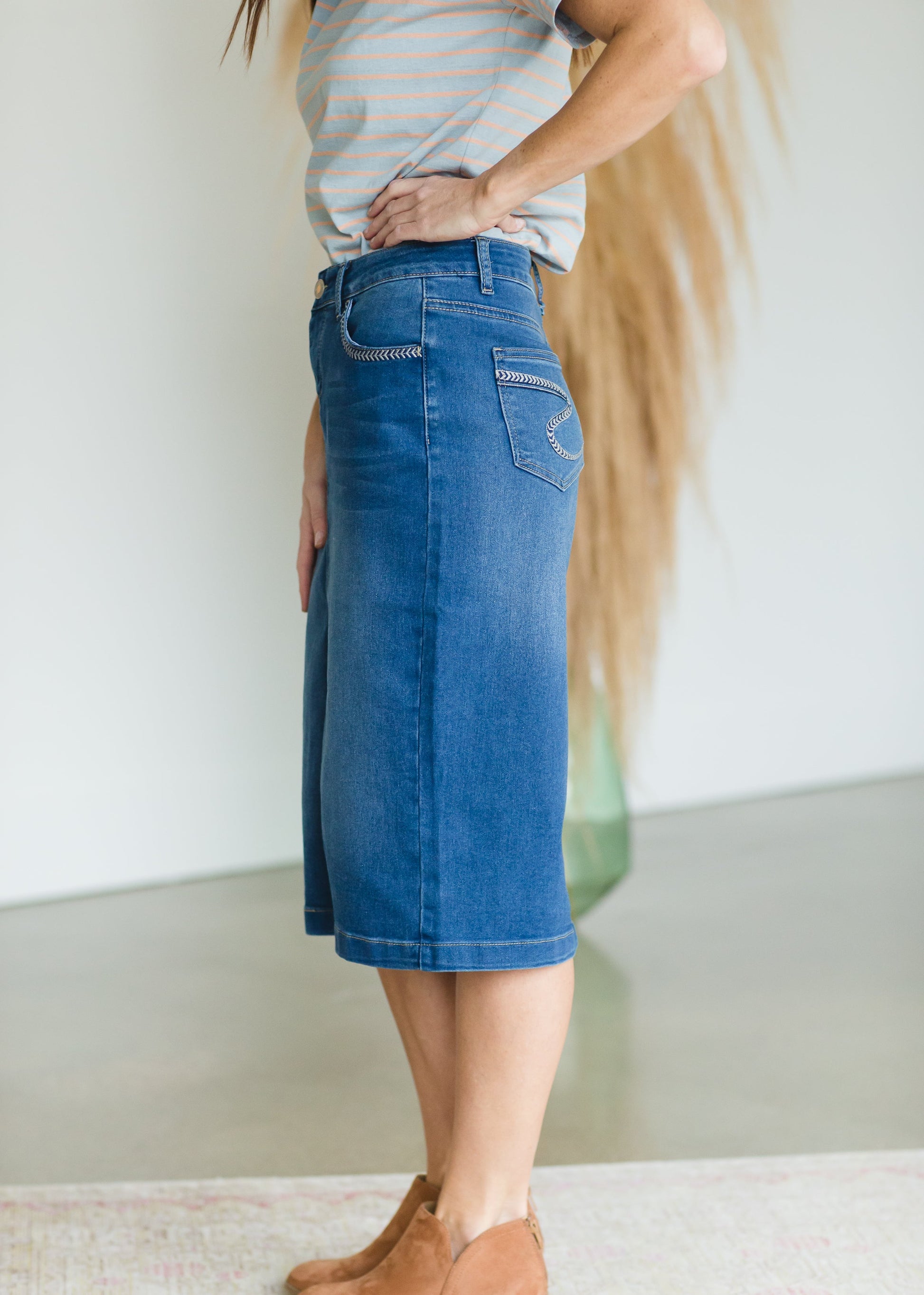 Flystich Pocket Denim Midi Skirt Skirts