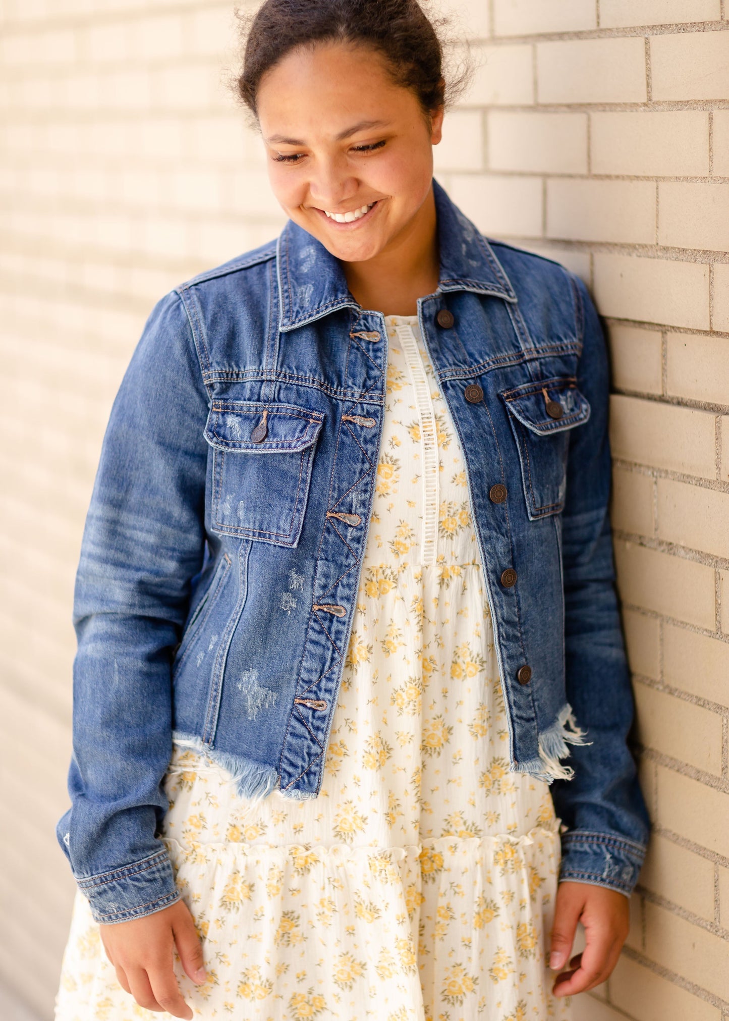 Frayed Denim Jean Jacket Tops