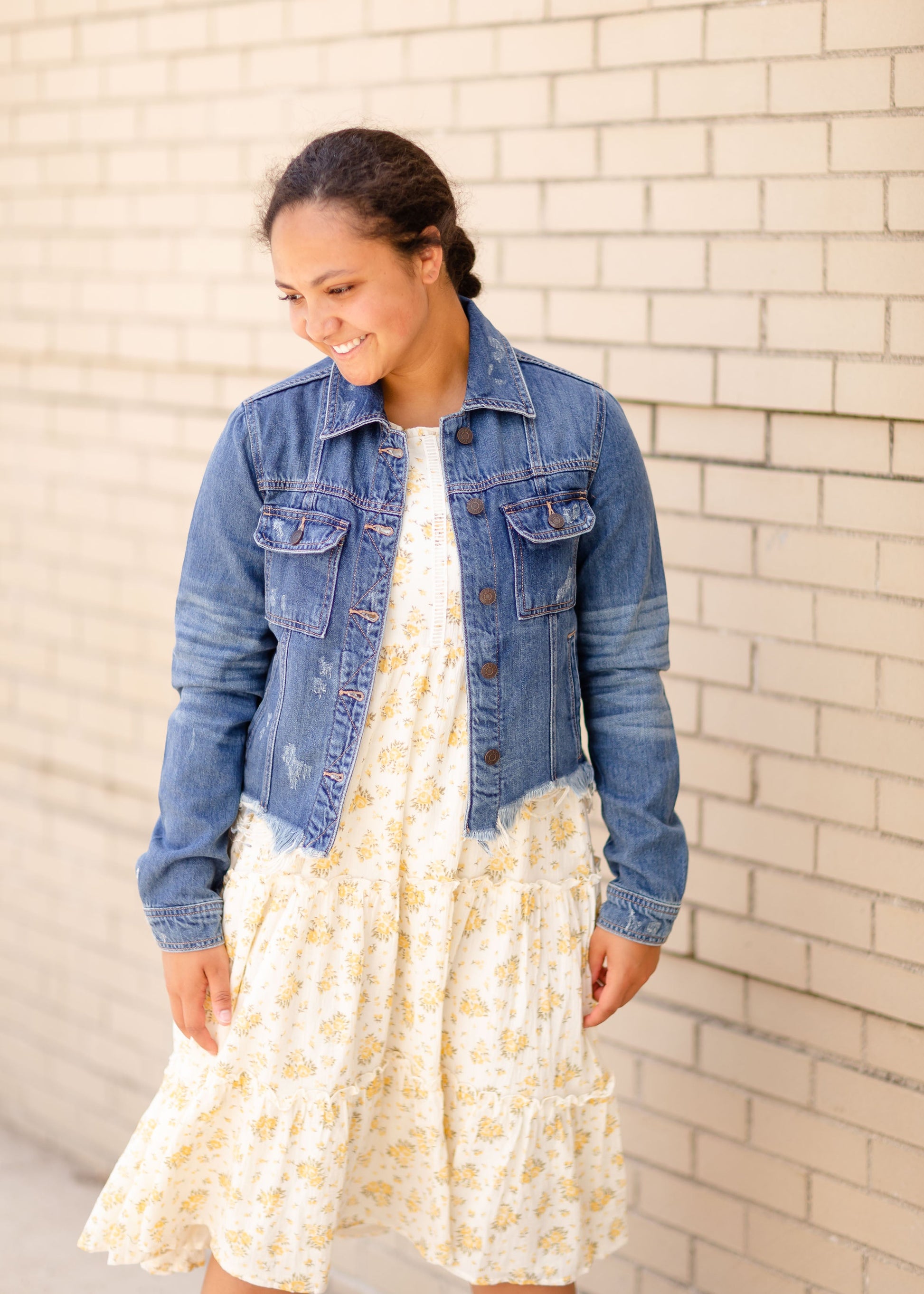 Frayed Denim Jean Jacket Tops