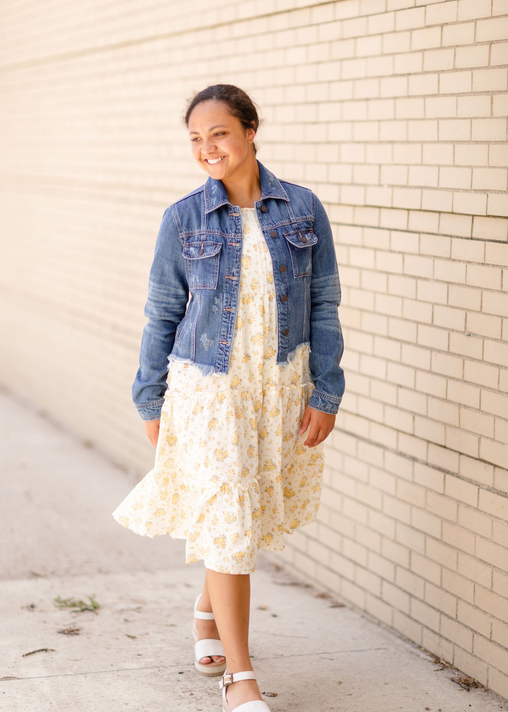 Frayed Denim Jean Jacket Tops