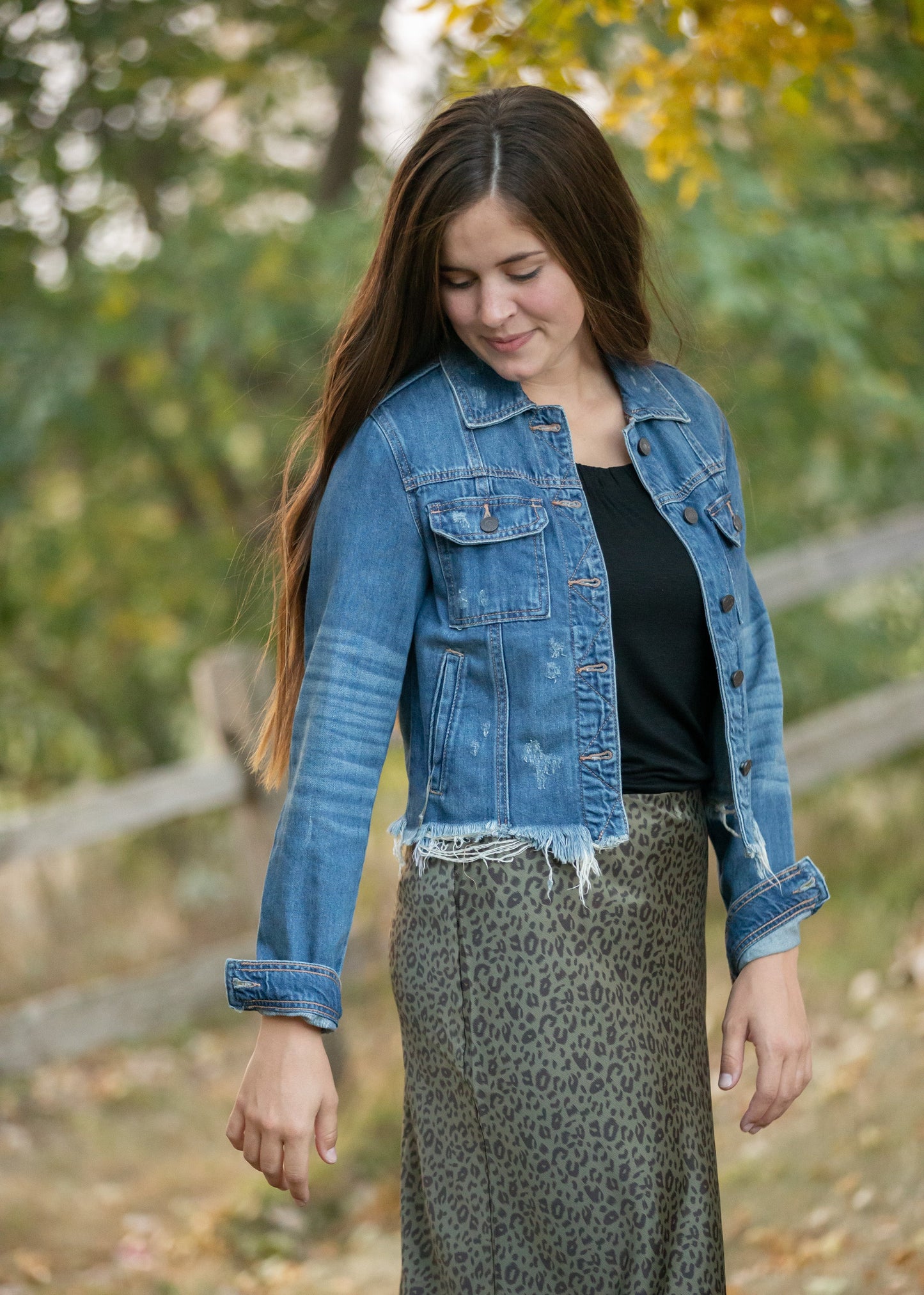 Frayed Denim Jean Jacket Tops