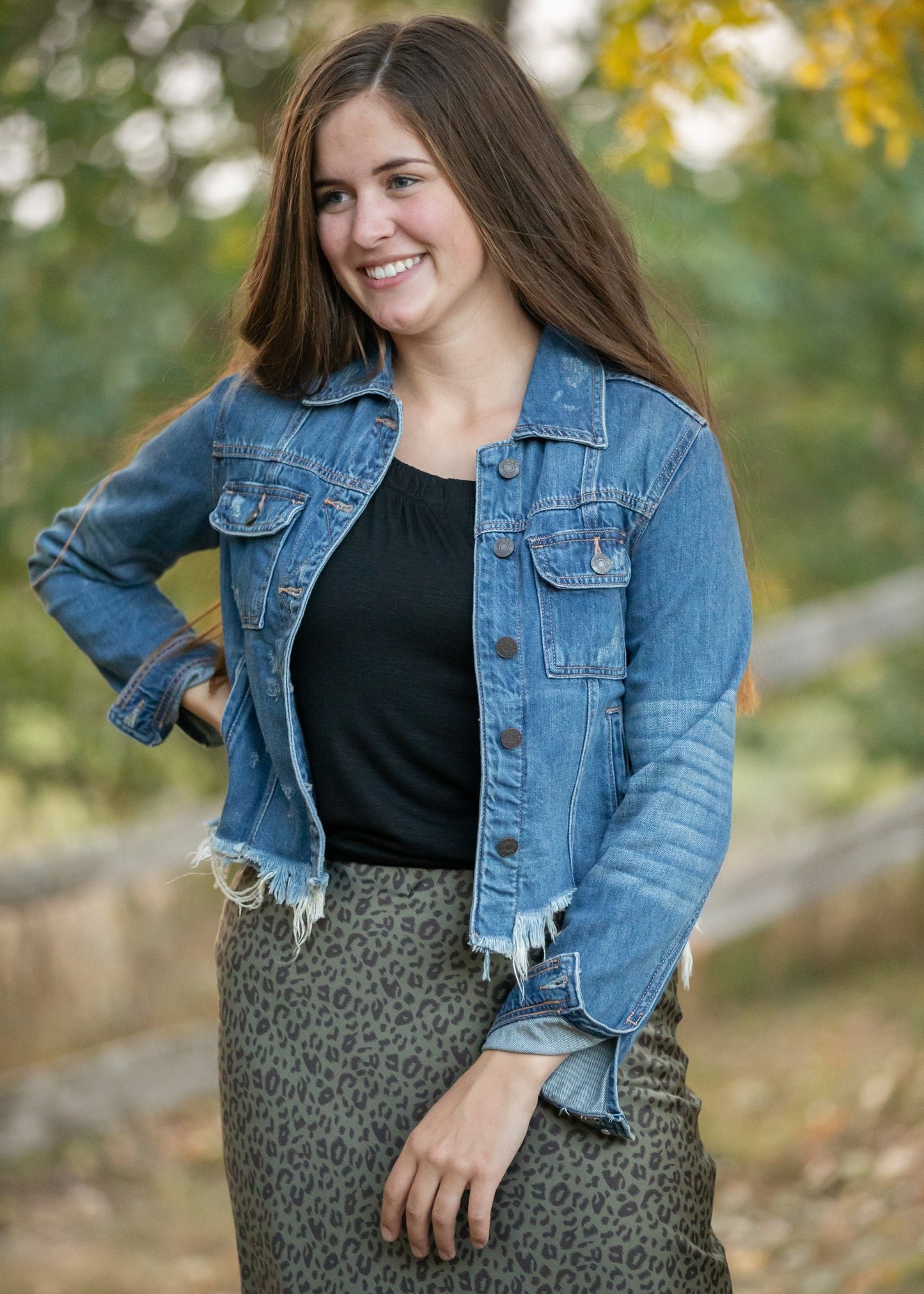 Frayed Denim Jean Jacket Tops