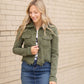 Frayed Hem Olive Button Up Jean Jacket Tops