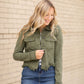 Frayed Hem Olive Button Up Jean Jacket Tops