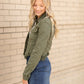 Frayed Hem Olive Button Up Jean Jacket Tops