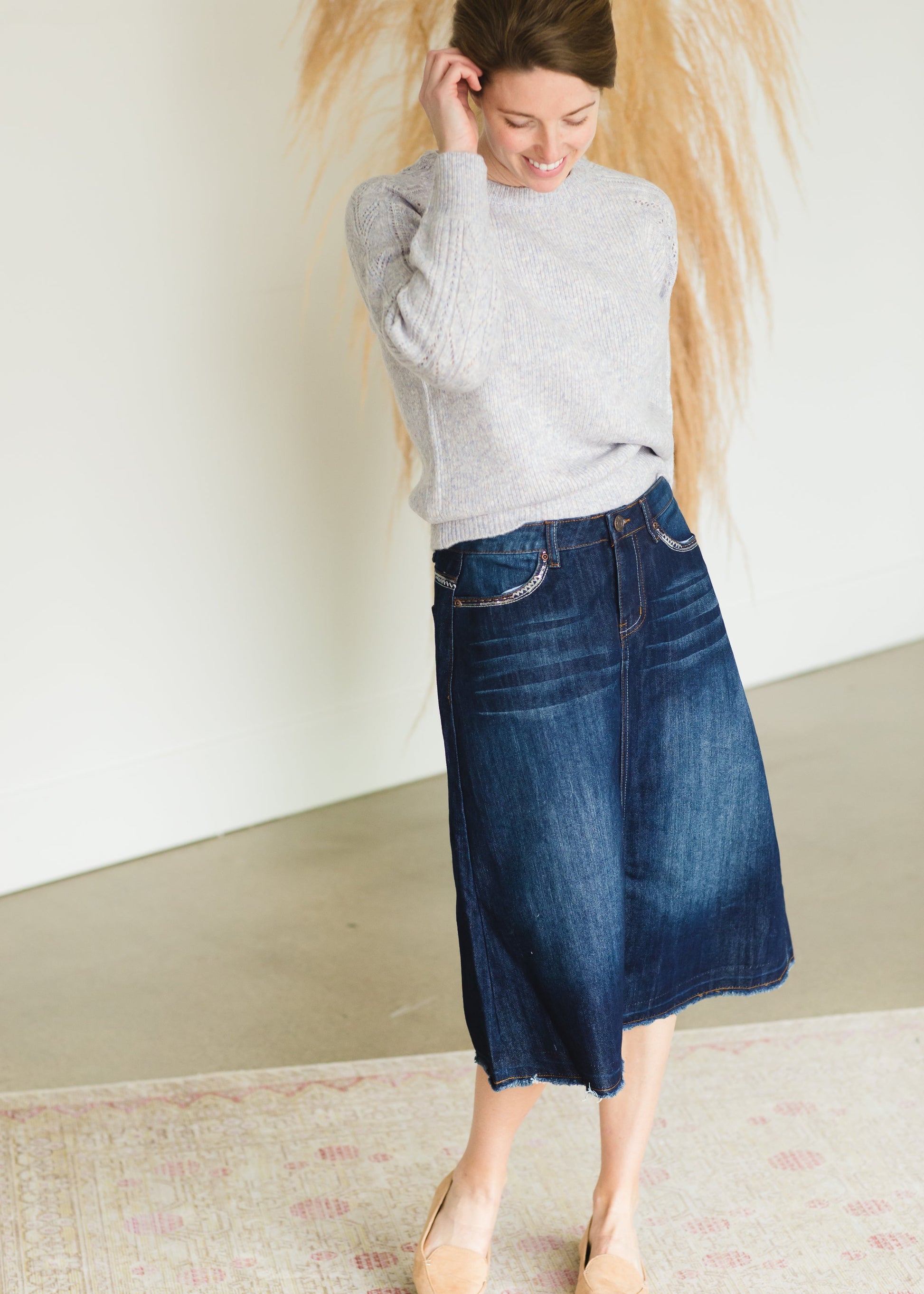 Frayed Hem Pocket Design Jean Skirt Skirts