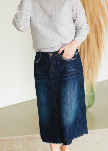 Frayed Hem Pocket Design Jean Skirt Skirts