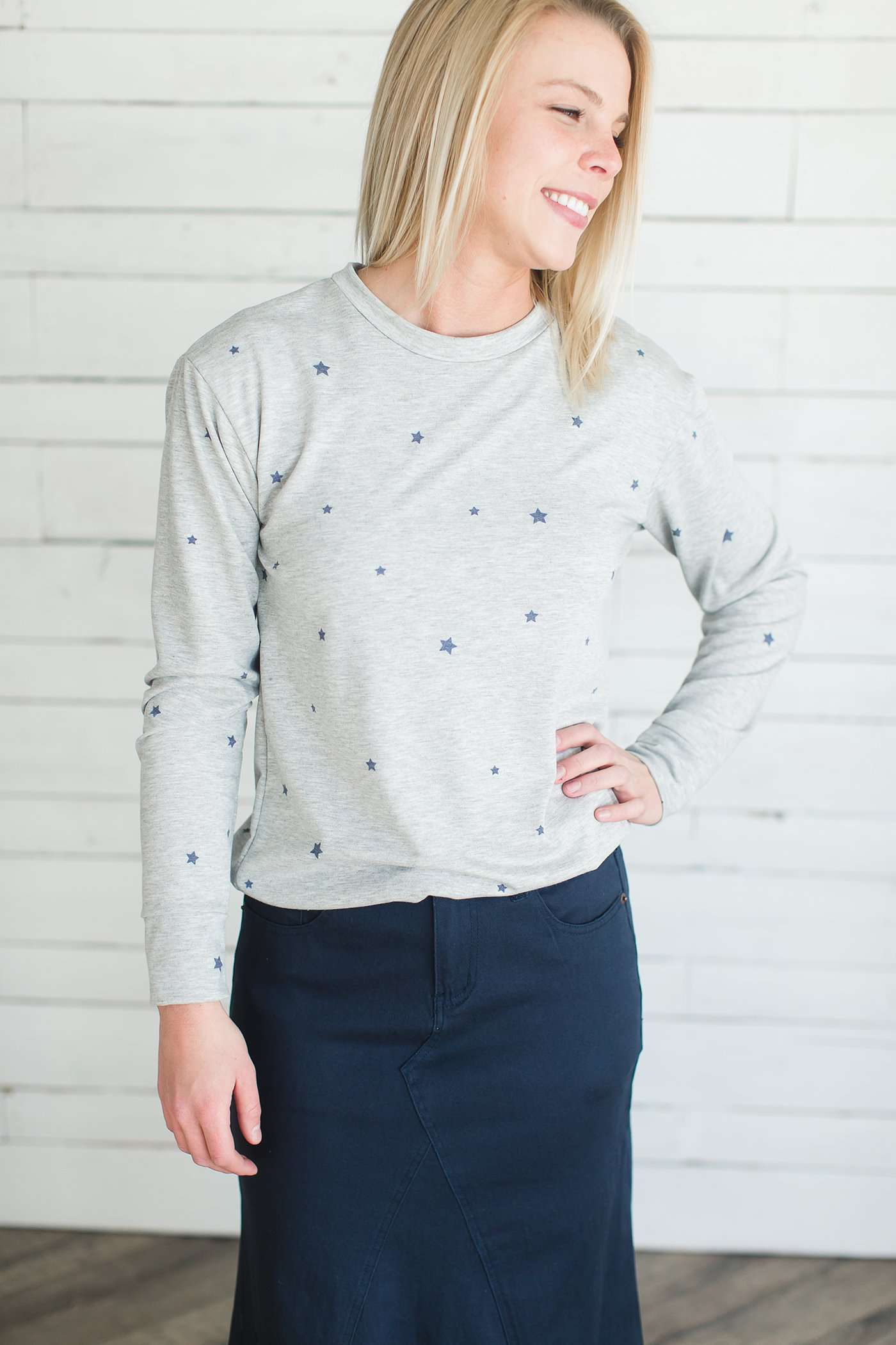 French Terry Star Long Sleeved Tee Tops