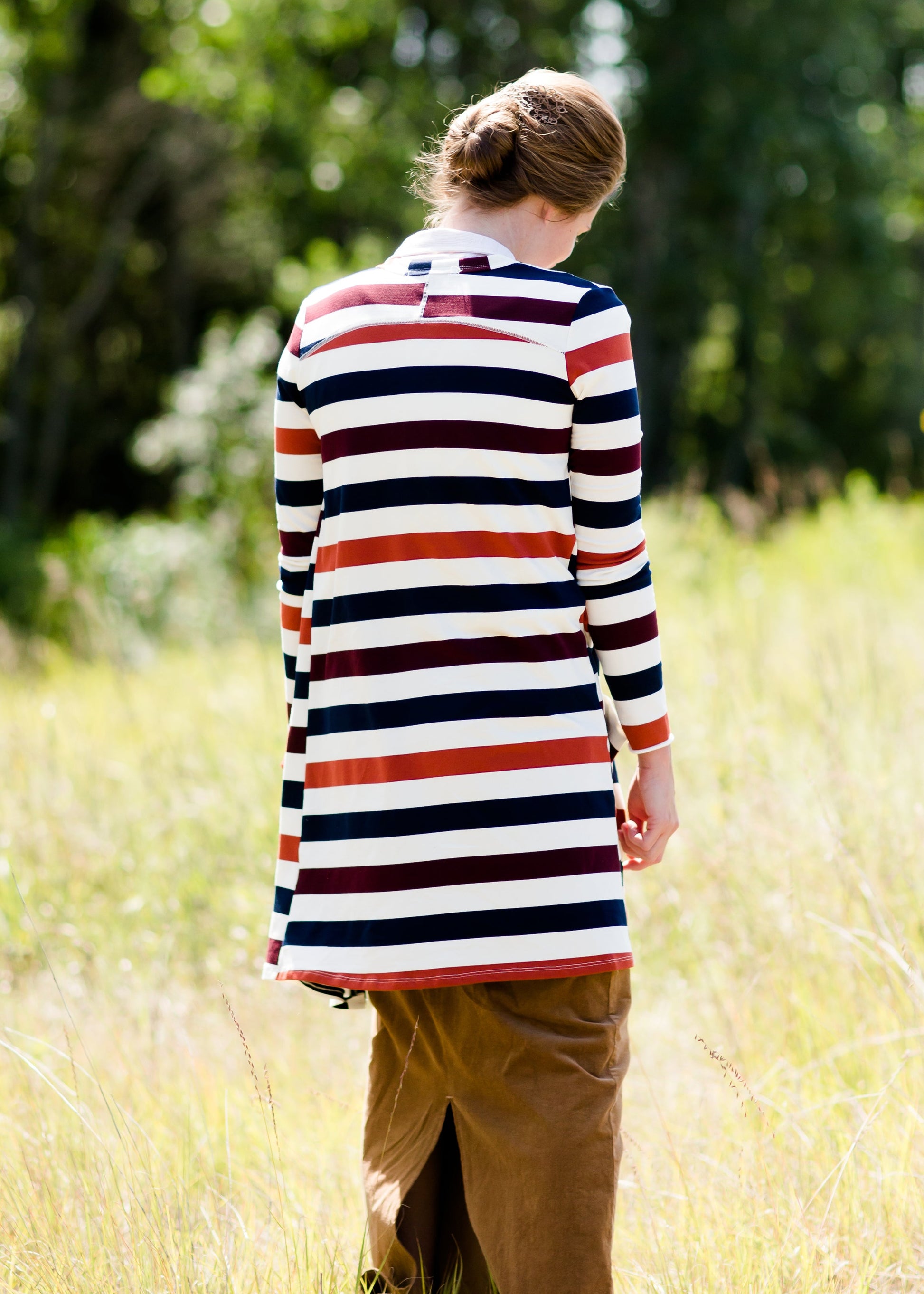 multi color striped long duster cardigan