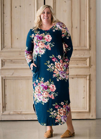 Women's plus size floral and teal maxi dress
