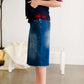 Fringe Front Denim Midi Skirt Skirts