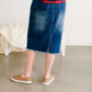 Fringe Front Denim Midi Skirt Skirts