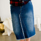 Fringe Front Denim Midi Skirt Skirts