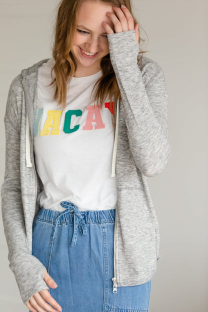 Front Patched Vacay Ivory Tee Shirt - FINAL SALE Tops
