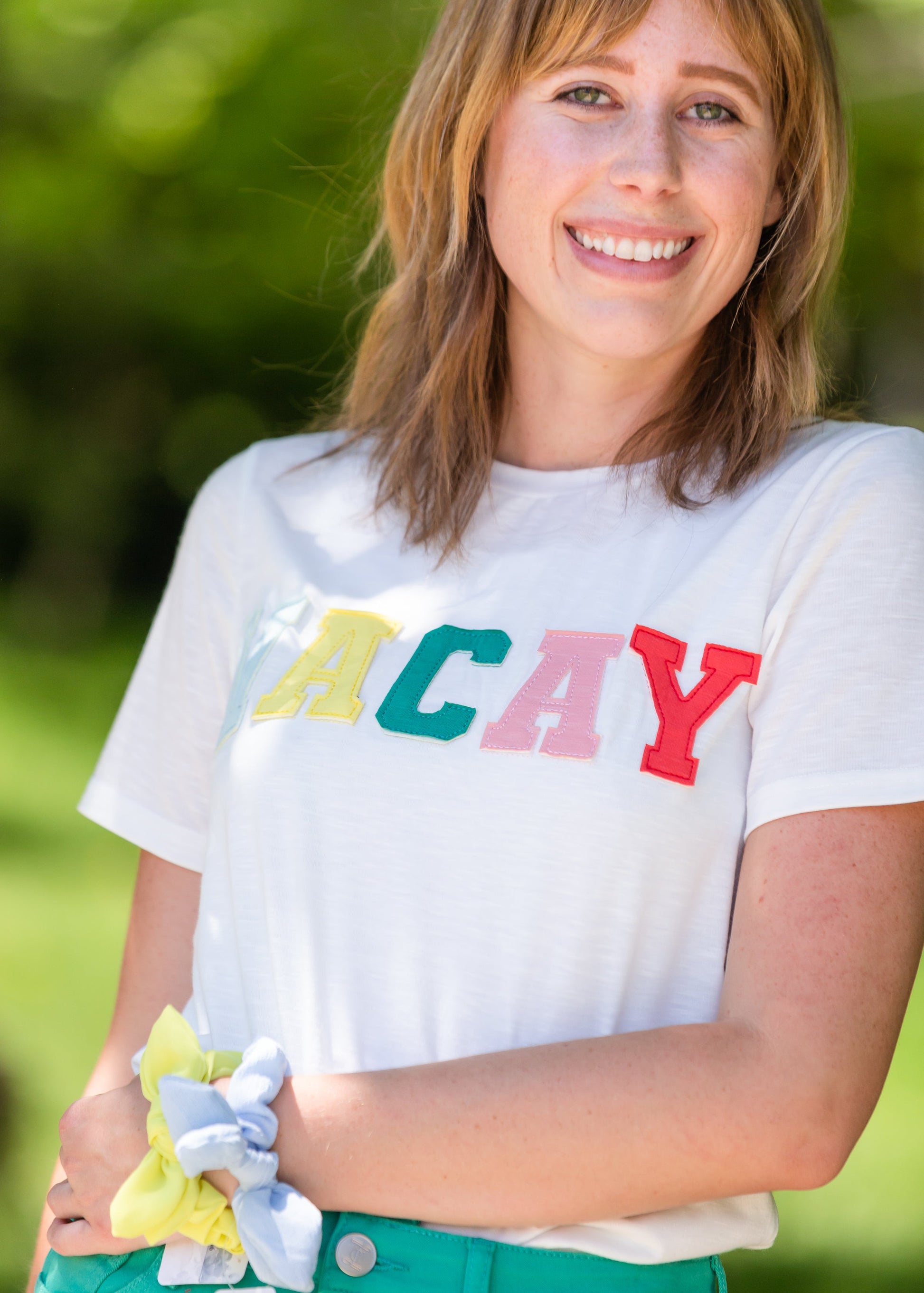 Front Patched Vacay Ivory Tee Shirt - FINAL SALE Tops