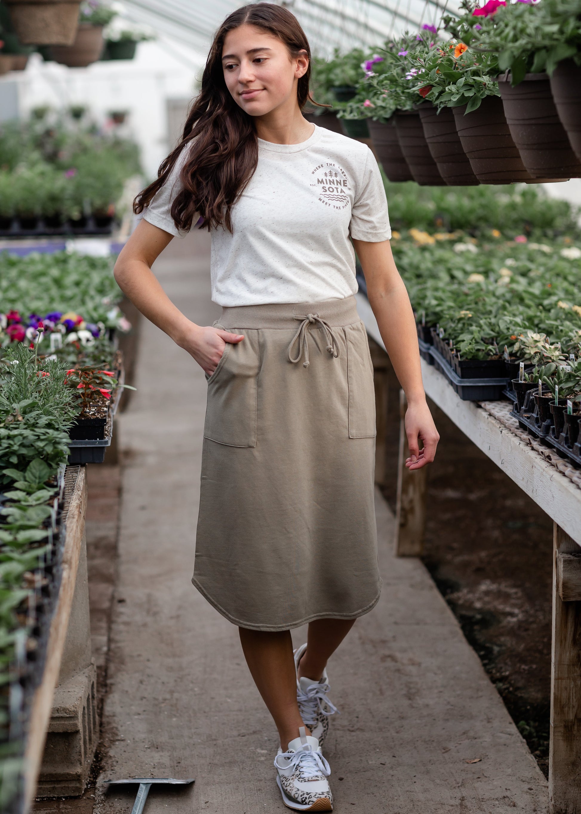 Front Pocket Midi Drawstring Skirt Skirts Tea N Rose Olive / S