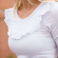 Modest women's affordable ruffle half sleeve top in plum or white