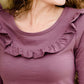 Modest women's affordable ruffle half sleeve top in plum or white