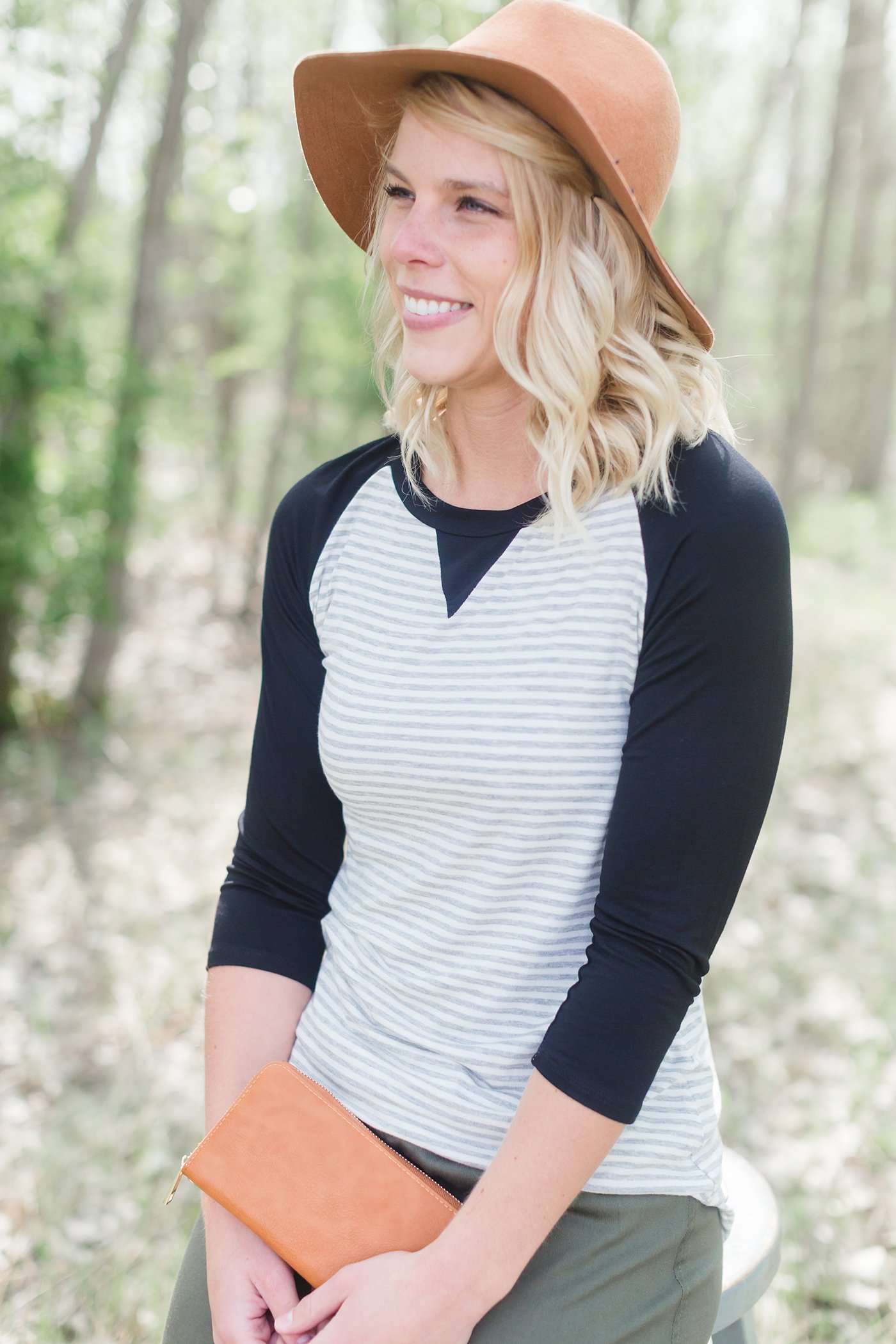 Front Striped Baseball Tee Tops