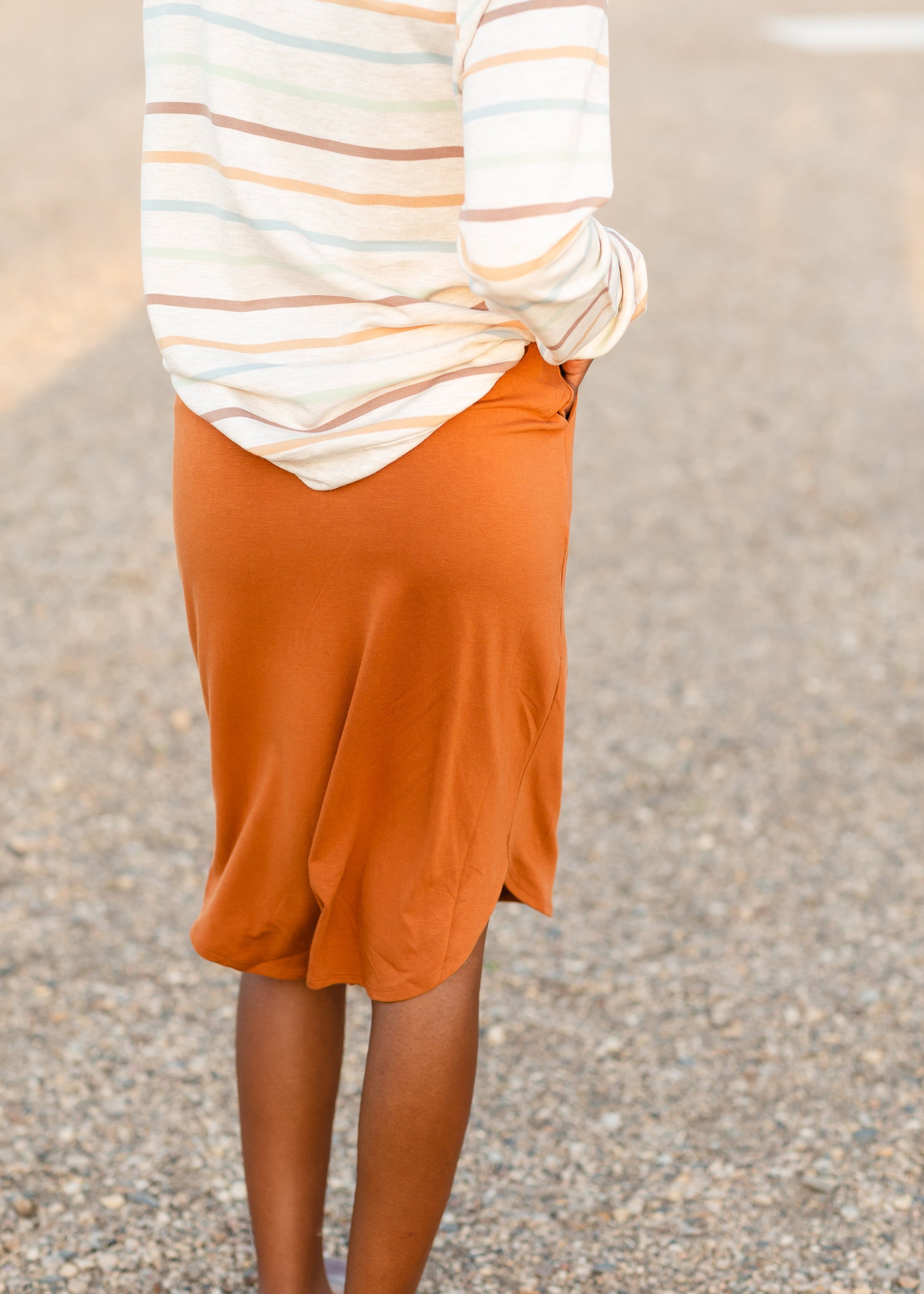 Front Tie Orange Midi Skirt with Pockets Skirts