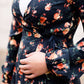 Women's modest floral printed nursing friendly teal dress
