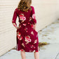 Girls Modest Floral Cinch Waist Navy and Burgandy Midi Dress